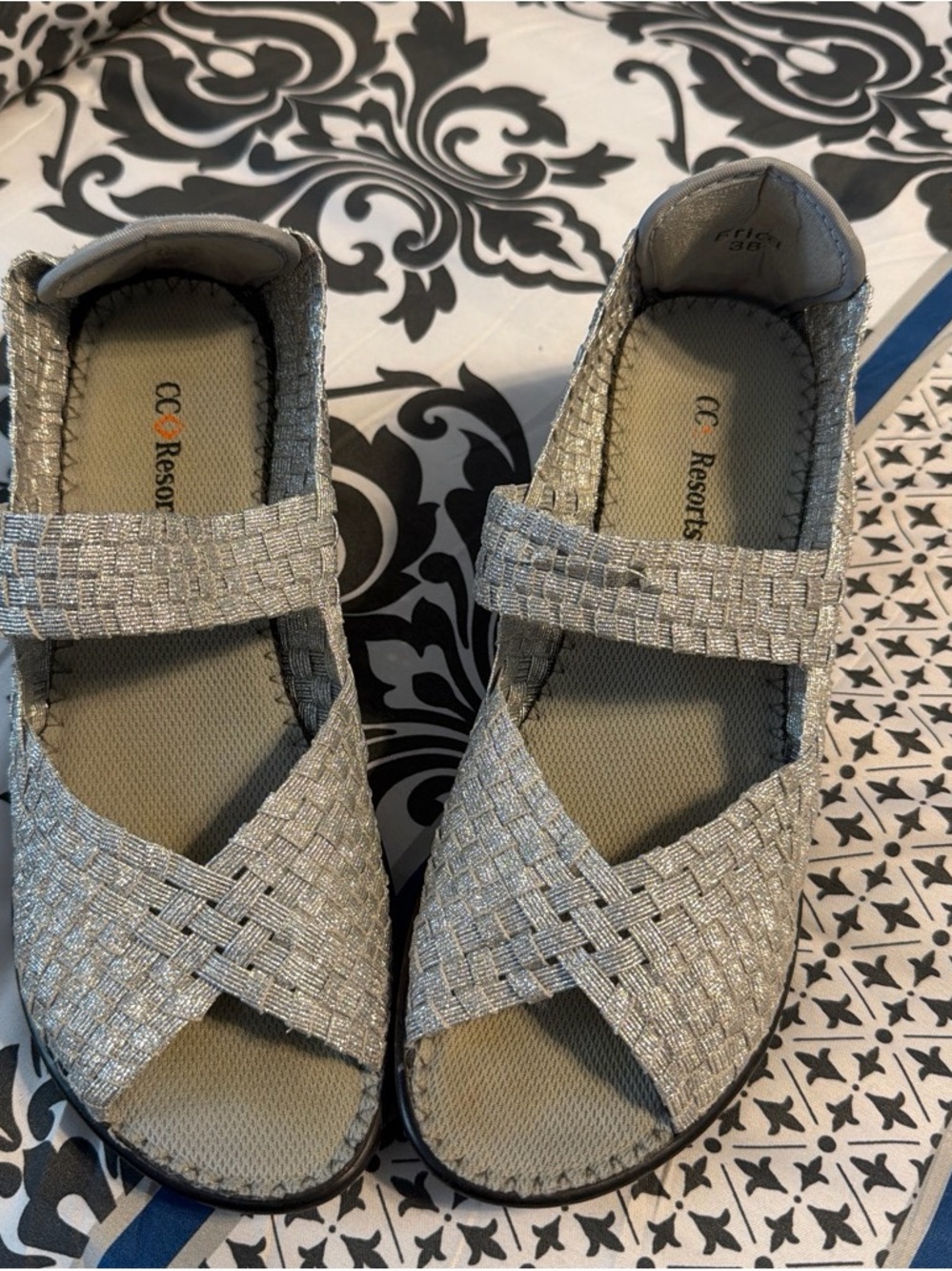 CC Resorts Silver Woven Mary Jane Sandals